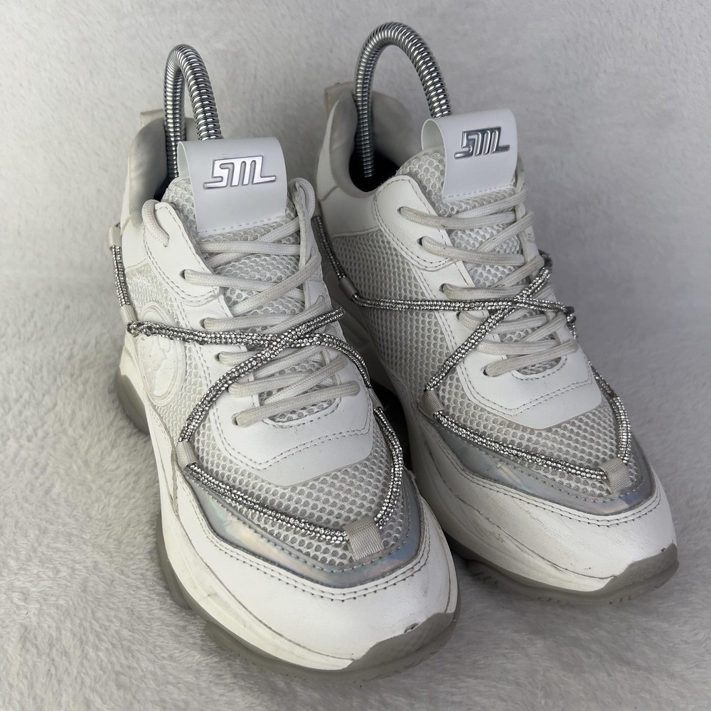 Steve Madden Motocross‎ Shoes Womens Size 6 White Rhinestone Sneakers MOTO07S1